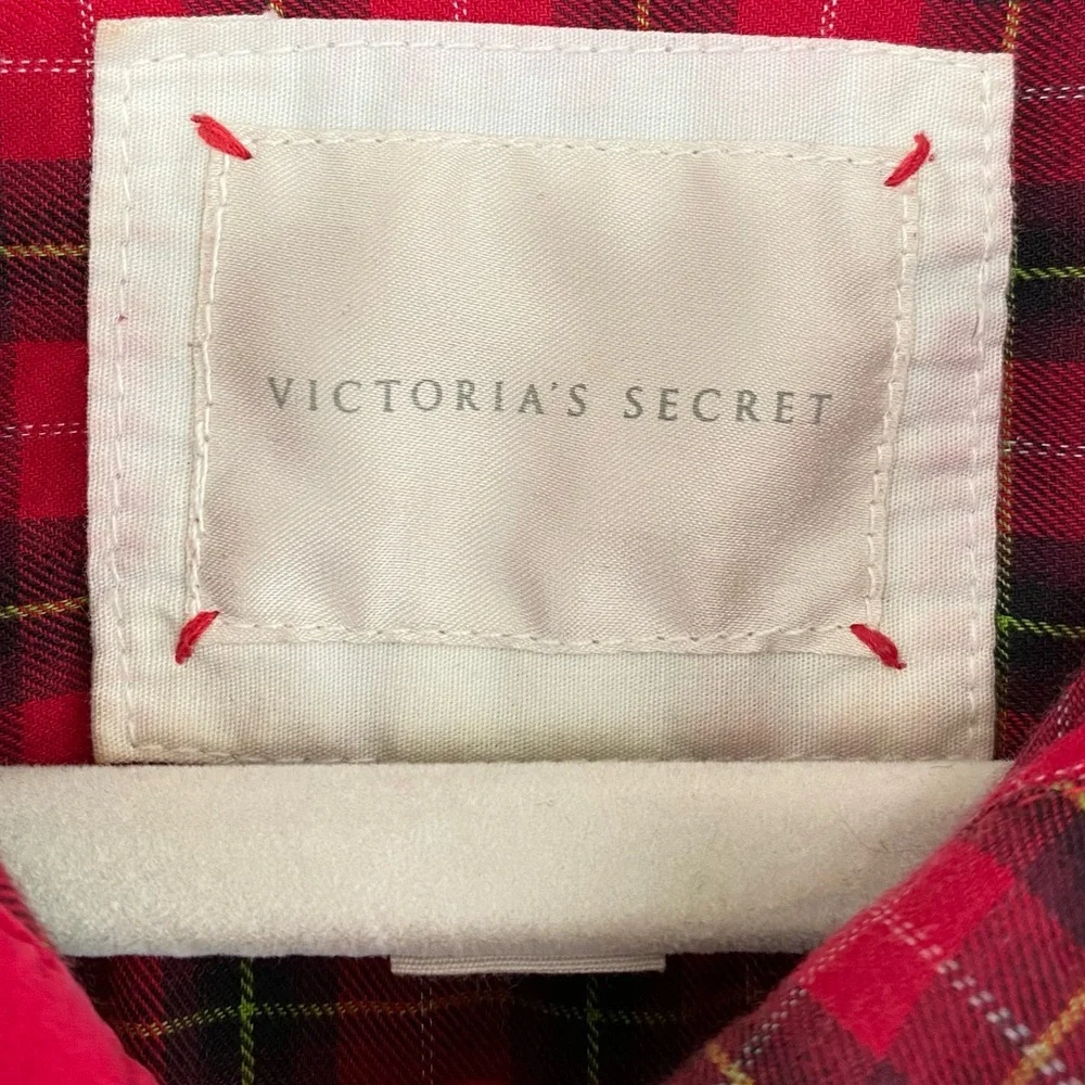 Victoria’s Secret Silk Cotton Blend Tartan Plaid Sleep Lounge Shirt Size Medium‎